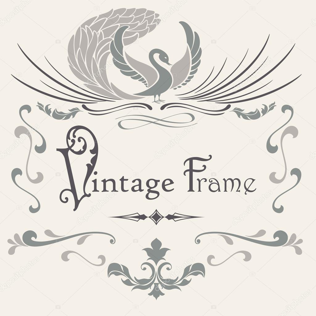 Vintage frame with stylized bird