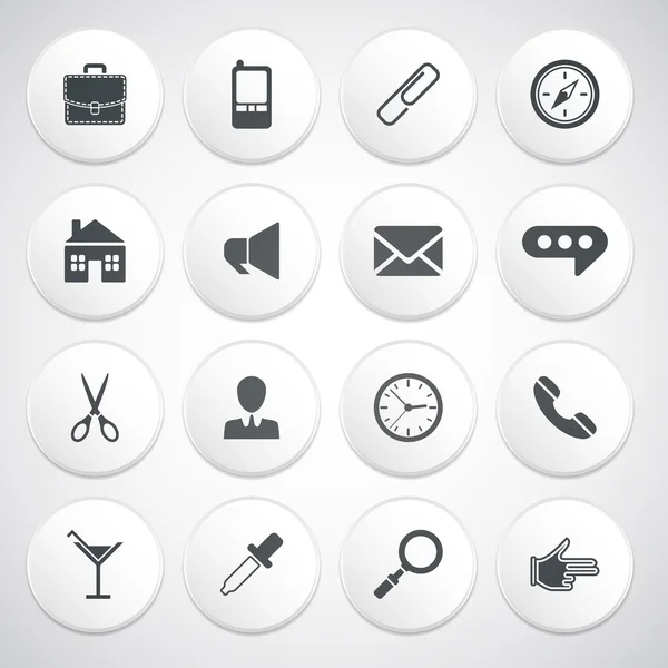 Set of white round buttons with pictograms — Stock Vector