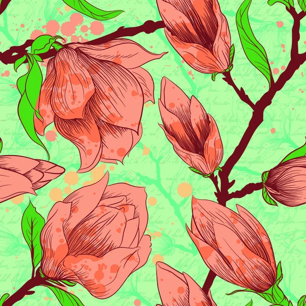 Vintage seamless mönster med magnolia blommor — Stockfoto