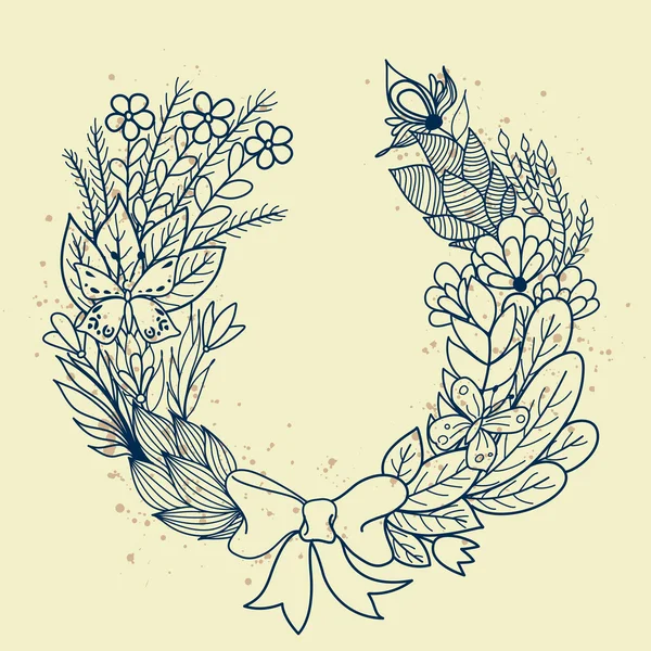 Sketch of floral wreath — Stock Vector
