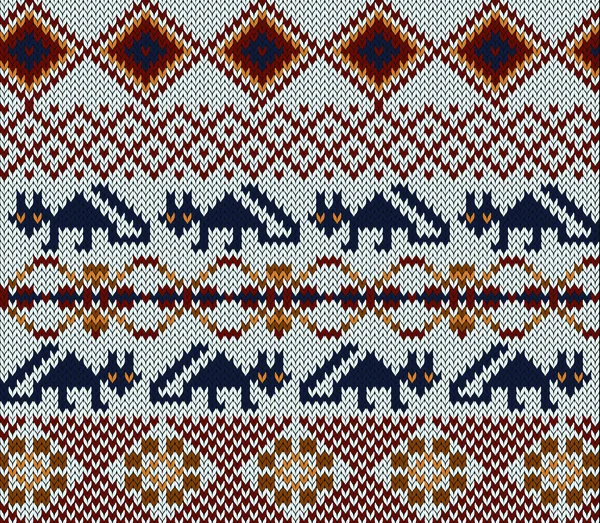 Pletený vzorek v lidovém stylu s stylizované lišky — Stockový vektor
