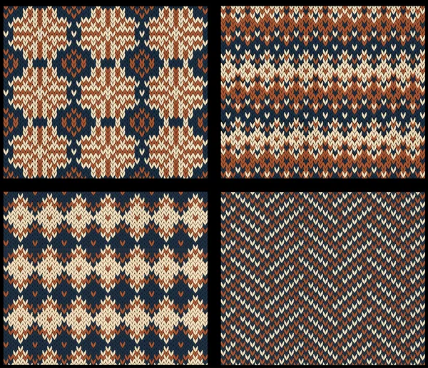 Set di quattro campioni lavorati a maglia con motivi a isola leale — Vettoriale Stock
