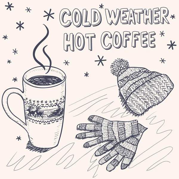 Fond croquis pour un café d'hiver — Image vectorielle