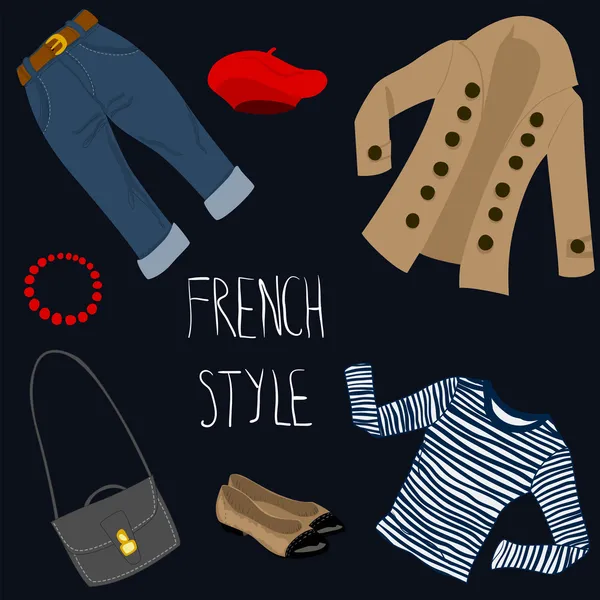 French style clothes set — Stock Vector