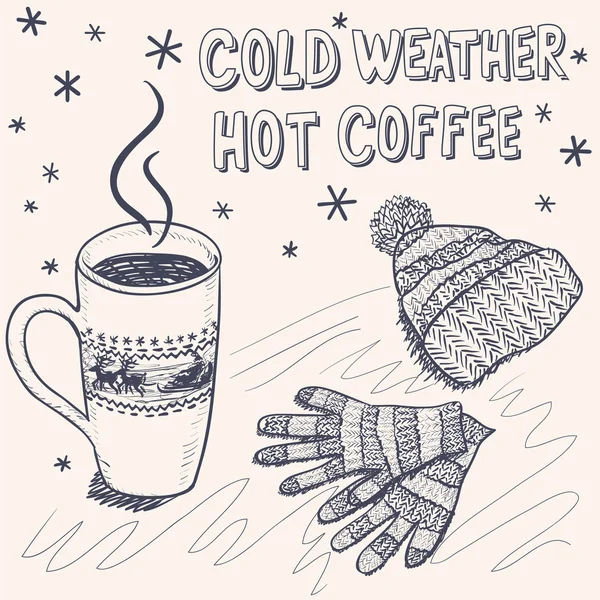 冬のコーヒーのためのスケッチの背景 — ストック写真
