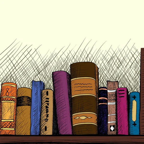 Boceto de fondo con un estante para libros — Vector de stock