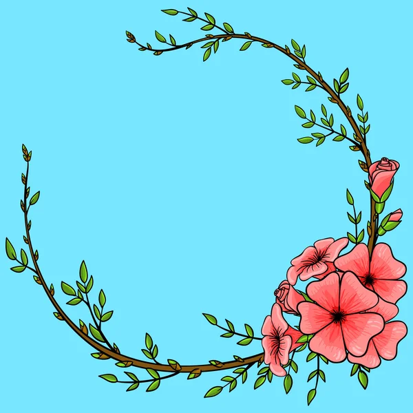 Fondo vintage con marco de corona de flores de dibujos animados — Vector de stock