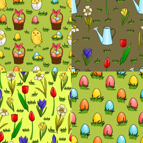 Set of four seamless patterns for Easter — Stock Vector