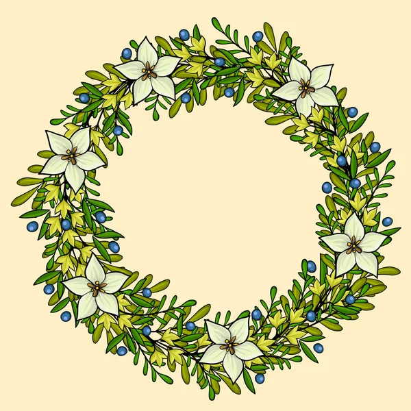 Marco de corona floral vectorial con flores blancas — Vector de stock
