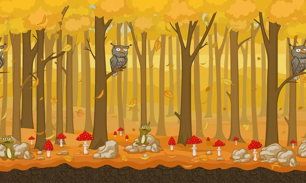 Γελοιογραφία φθινόπωρο διάνυσμα φόντο άνευ ραφής δάσος — Διανυσματικό Αρχείο