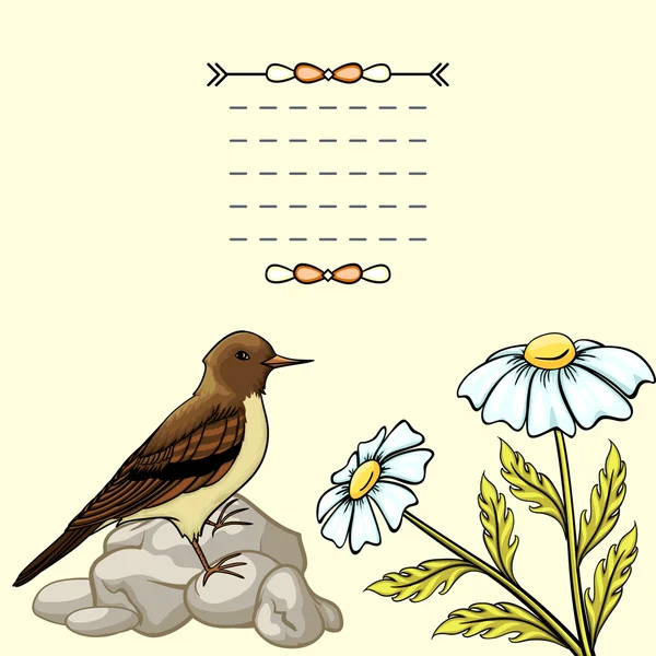 Vintage achtergrond met cartoon bloemen en vogels — Stockvector