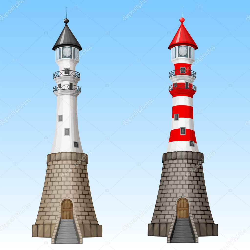 Vector white and red lighthouses