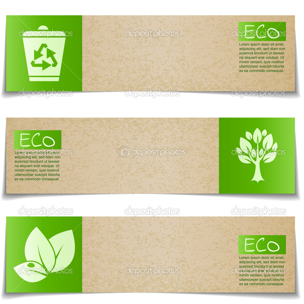 Eco banners with green signs on white background