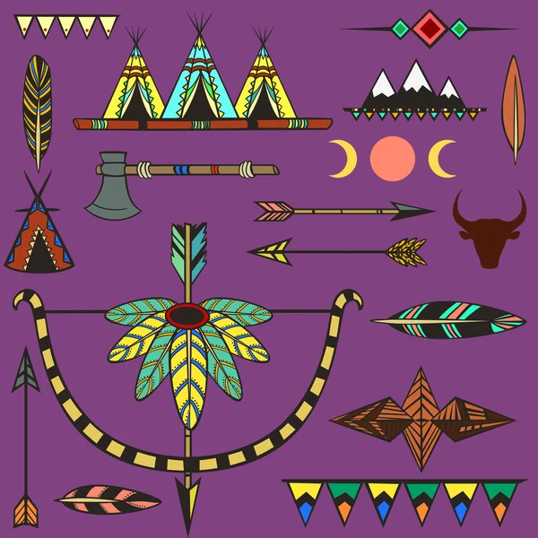 Set of ethnic american indian's objects — Stock Vector