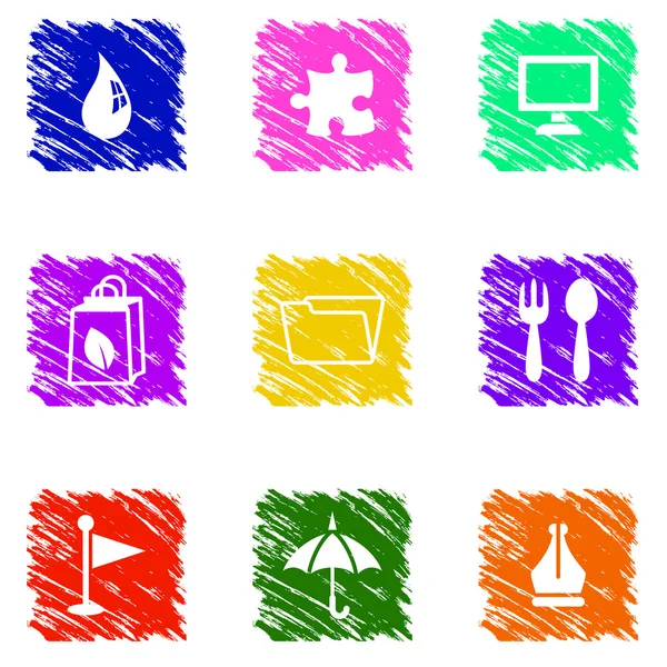 Ensemble d'icônes grungy colorées — Image vectorielle