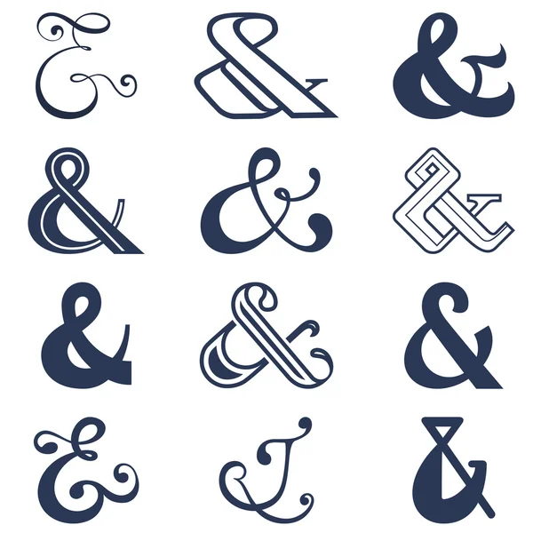 Zbiór dwunastu ampersands znak wzorów. Ilustracja wektorowa — Wektor stockowy