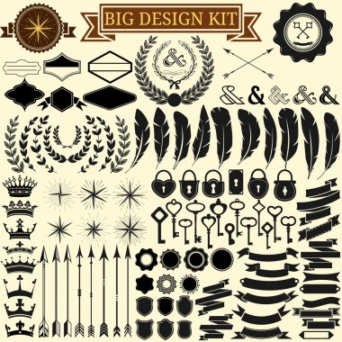 Collection of 100 vector icons for retro design.