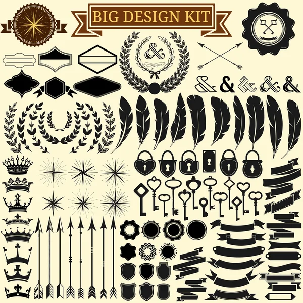 Collection of 100 vector icons for retro design. — Stock Vector
