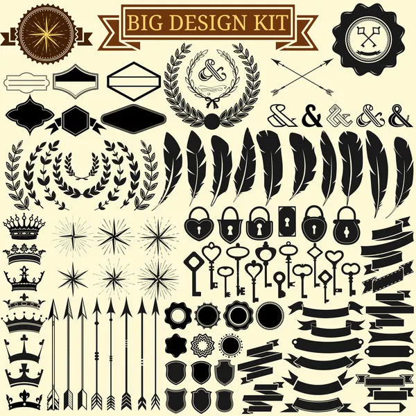 Collection of 100 vector icons for retro design. — Stock Vector