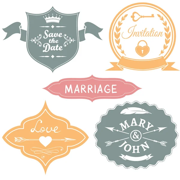 Set vintage bruiloft etiketten voor uitnodigingen. vectorillustratie. — Stockvector