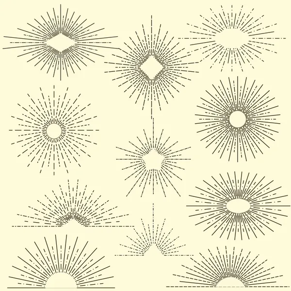 Zestaw vintage sunbursts w różnych kształtach — Wektor stockowy