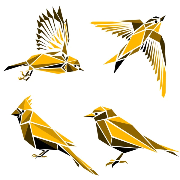 Conjunto de cuatro símbolos de aves triangulares — Vector de stock