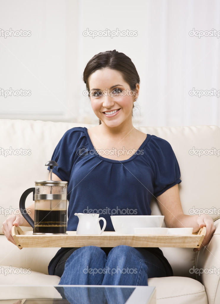 Beautiful Woman with Breakfast Tray