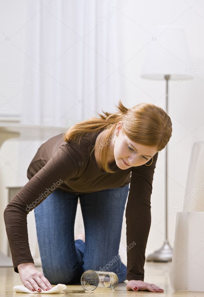 Woman Cleaning Spill