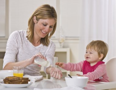 Mother and Daughter Eating Breakfast clipart