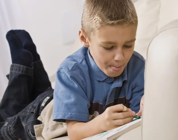 Boy Coloring in Book — Stock Photo, Image