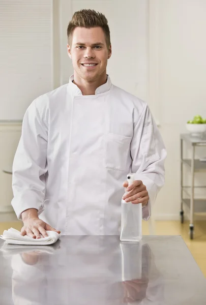 Chef Cleaning Counter — Stock Photo, Image