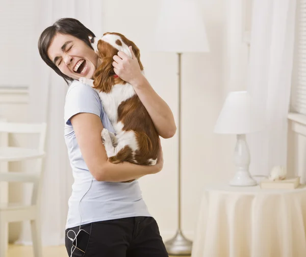 Woman Holding Dog — Stock Photo, Image