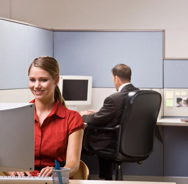 Mujer de negocios escribiendo en la computadora en el escritorio — Foto de Stock