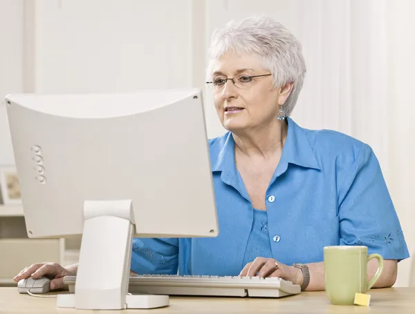 Ältere Frau am Computer — Stockfoto