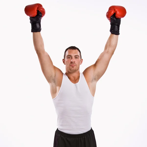 Boxer com braços levantados Imagens Royalty-Free