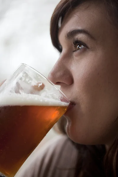 Young Woman Drinking Beer — Stock Photo, Image