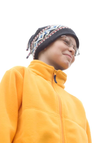 Boy v lyžařské čepice a fleece svetr — Stock fotografie