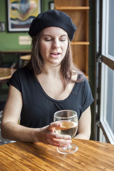 Young Woman Drinking White Wine — Stock Photo, Image