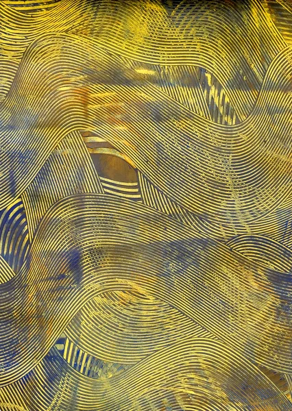 Paste Paper: Blue and Yellow Swirls — Stock Photo, Image