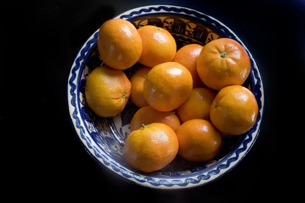 Oranges in Blue Bowl — Stock Photo, Image