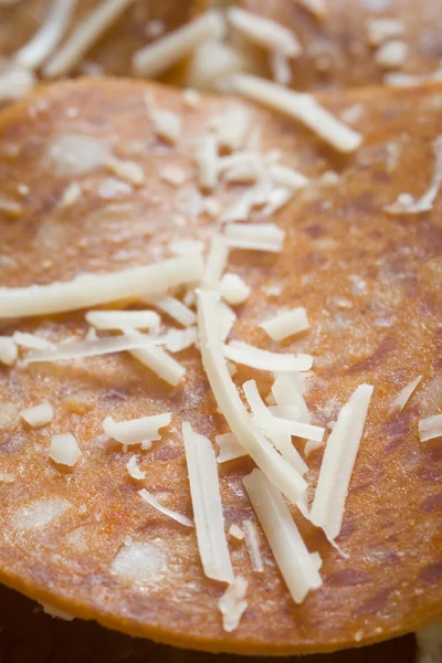 Detail from an Uncooked Pepperoni Pizza — Stock Photo, Image