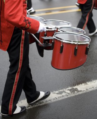 Drummer in a Marching Band on Foggy Day clipart