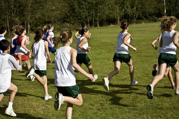 Terränglöpning lämnar löpare startlinjen — Stockfoto