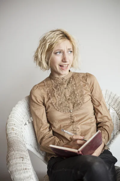 Blonde Young Woman Writing in Her Journal — Stock Photo, Image