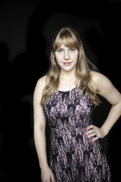 Young Woman with Beautiful Blue Eyes on Black Background — Stock Photo, Image