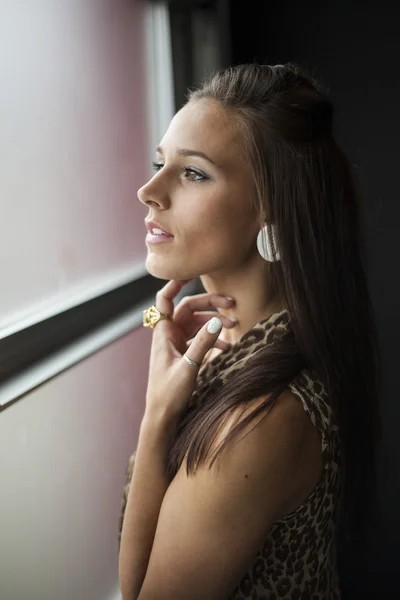 Schöne junge Frau mit braunen Haaren und Augen — Stockfoto