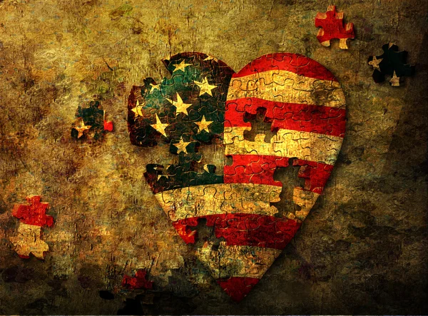 Amerikan puzzle kalp — Stok fotoğraf