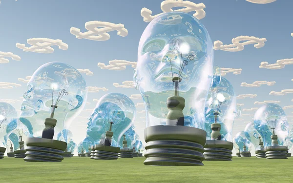 Light Bulb heads and dollar symbol clouds — Stock Photo, Image