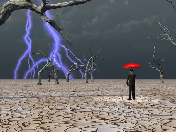L'uomo prende in tempesta protetta sotto l'ombrello — Foto Stock