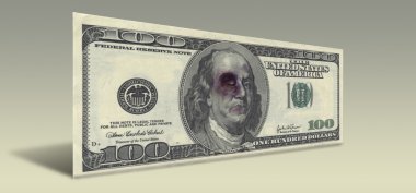 US Hundred Dollar bill with Beaten Ben Franklin clipart